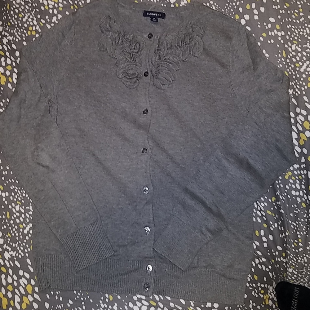 Lands End button down cardigan with neck detail